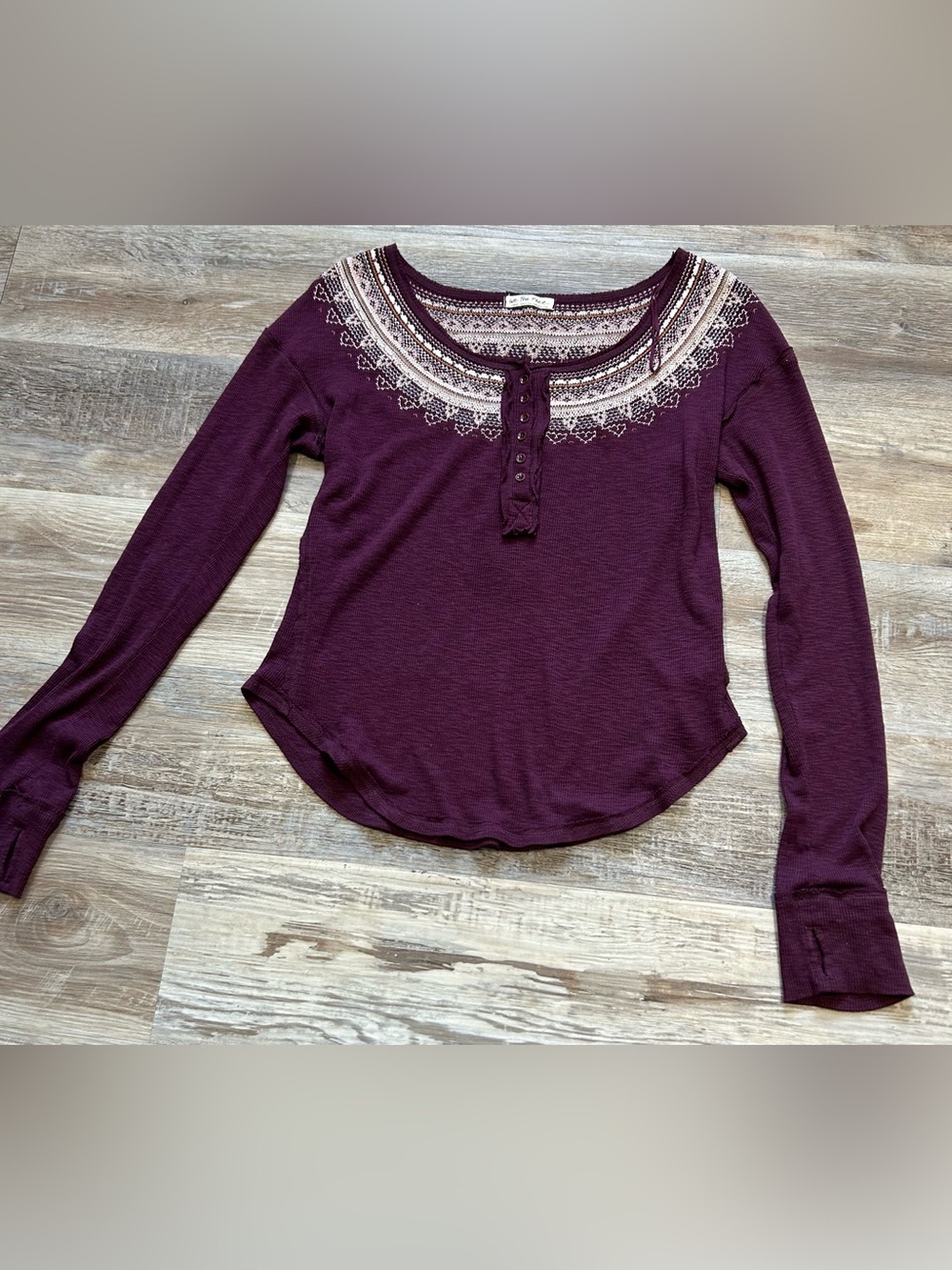 We The Free Plum Long-Sleeve Henley with Embroidered Yoke